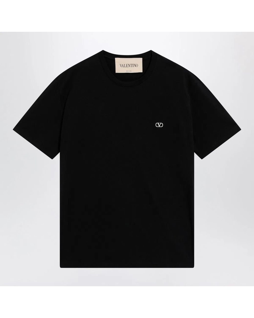 Valentino Black Cotton T-Shirt With Vlogo Embroidery for men
