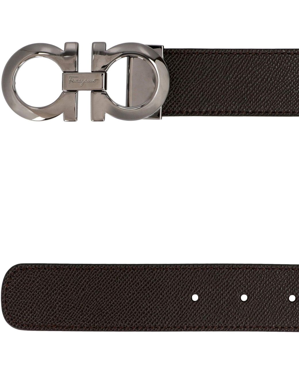 Ferragamo Black Reversible Leather Belt With Dark-Tone Metal Buckle for men