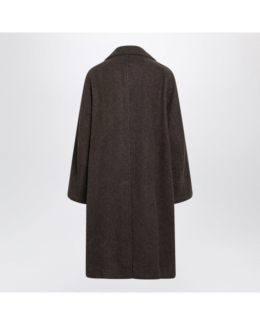 Lemaire Black Long Double-Breasted Mud Wool And Alpaca Coat for men
