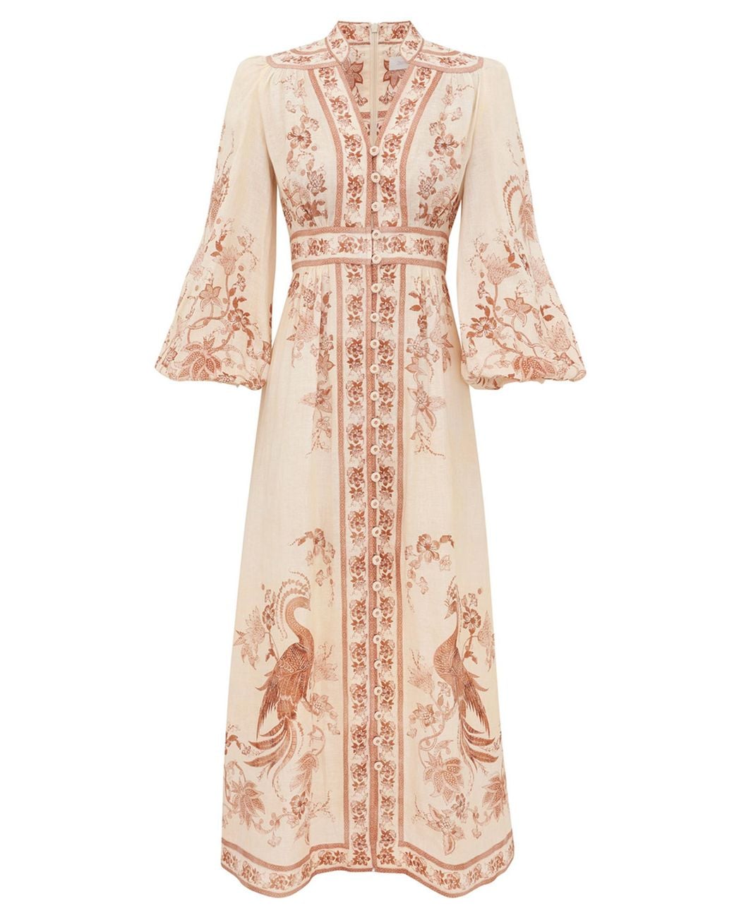 Zimmermann Natural Indra Plunge Floral Dress