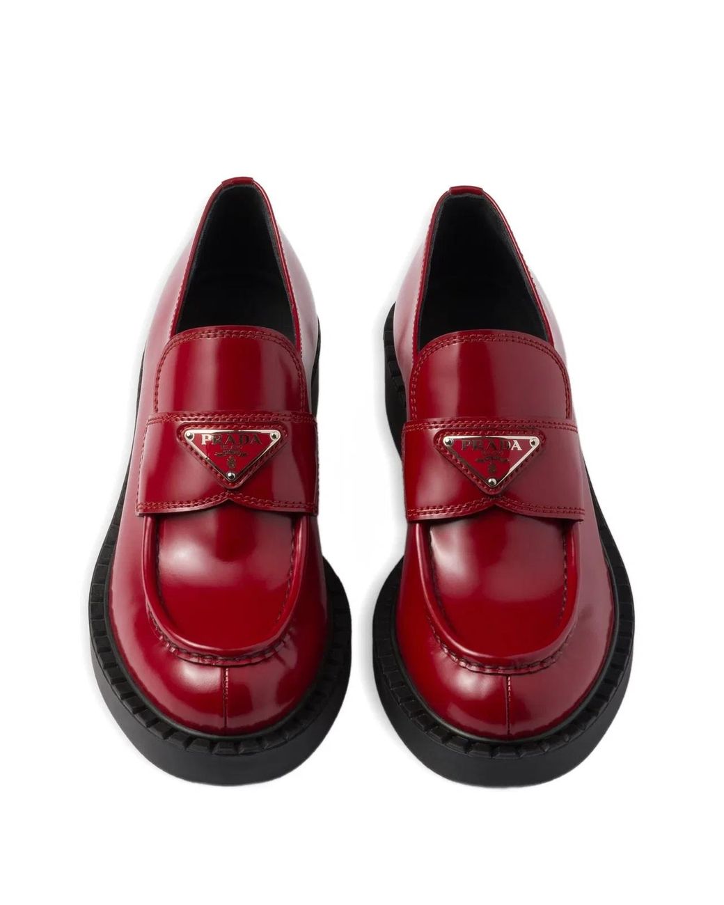 Prada Red Chocolate Leather Logo Loafers