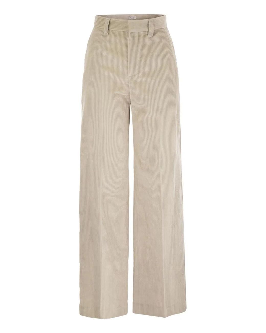 Brunello Cucinelli Natural Fluid Corduroy Sartorial Track Trousers With Jewellery