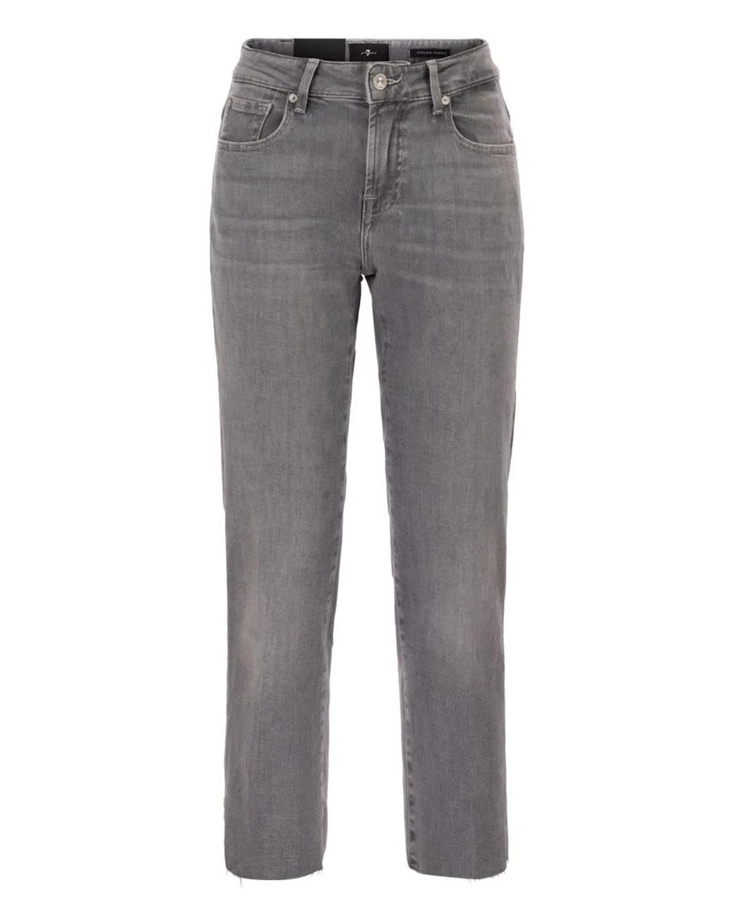 7 For All Mankind Gray Calie Straight Ankle Stretch Denim Jeans With Metallic Fibre