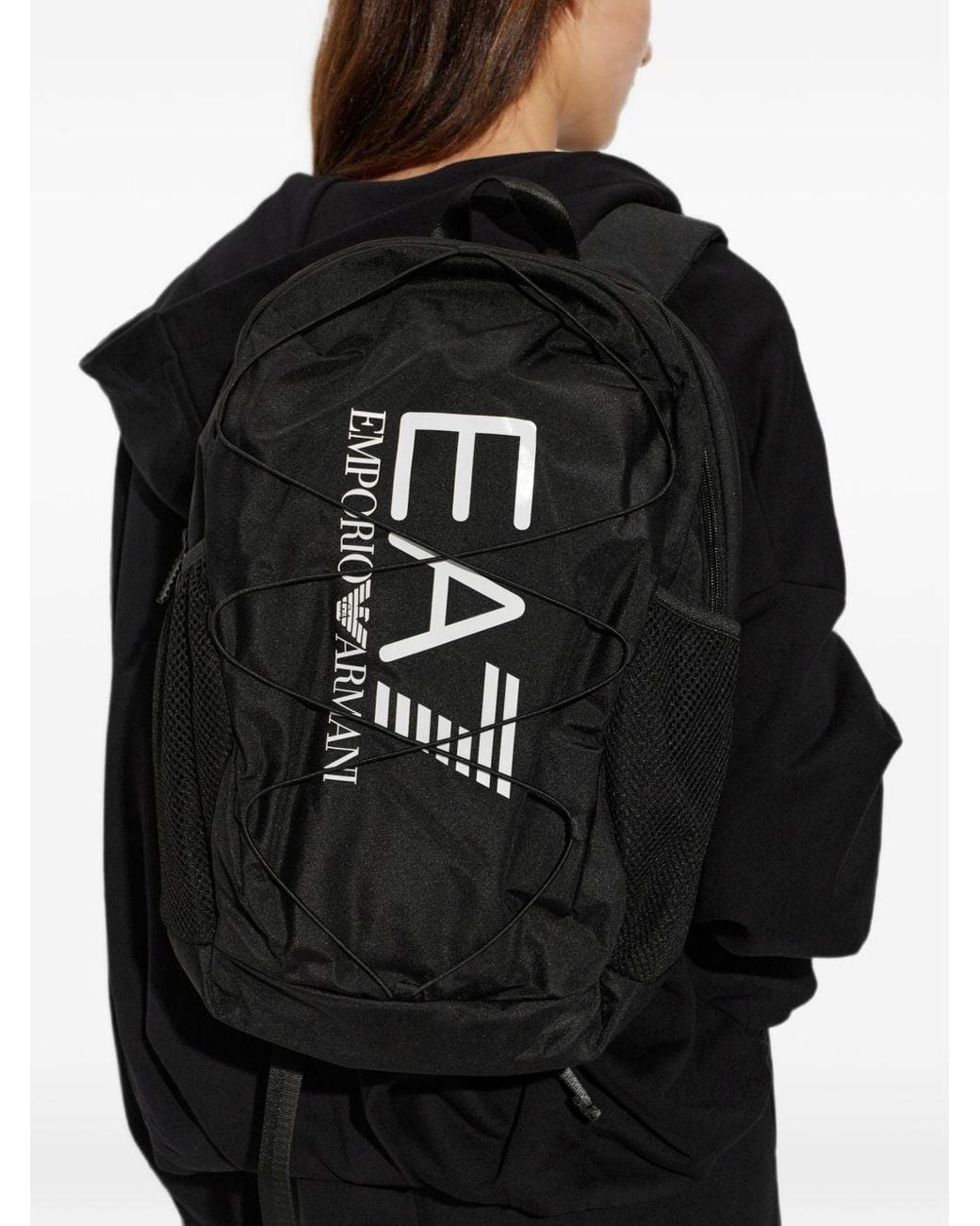 EA7 Black Logo Backpack for men