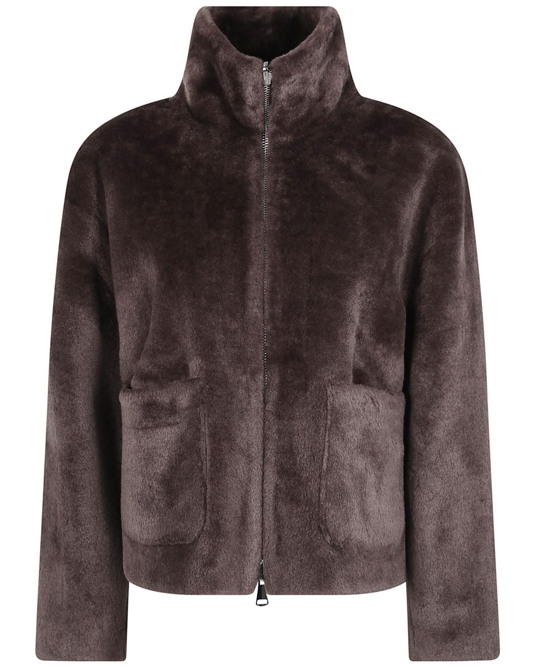 Betta Corradi Brown "Shao" High Neck Zipped Bomber Jacket