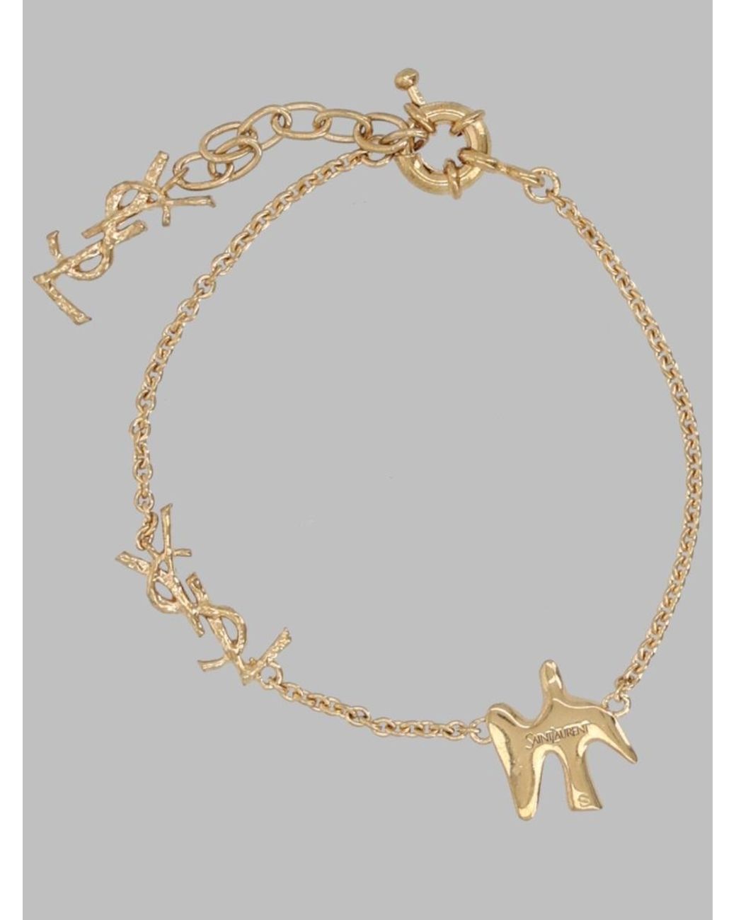 Saint Laurent White Bracciale A Catena Con Cassandre E Colomba
