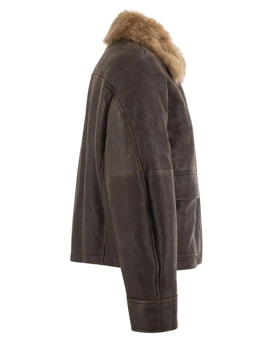 Brunello Cucinelli Black Sheepskin Jacket With Fur Collar
