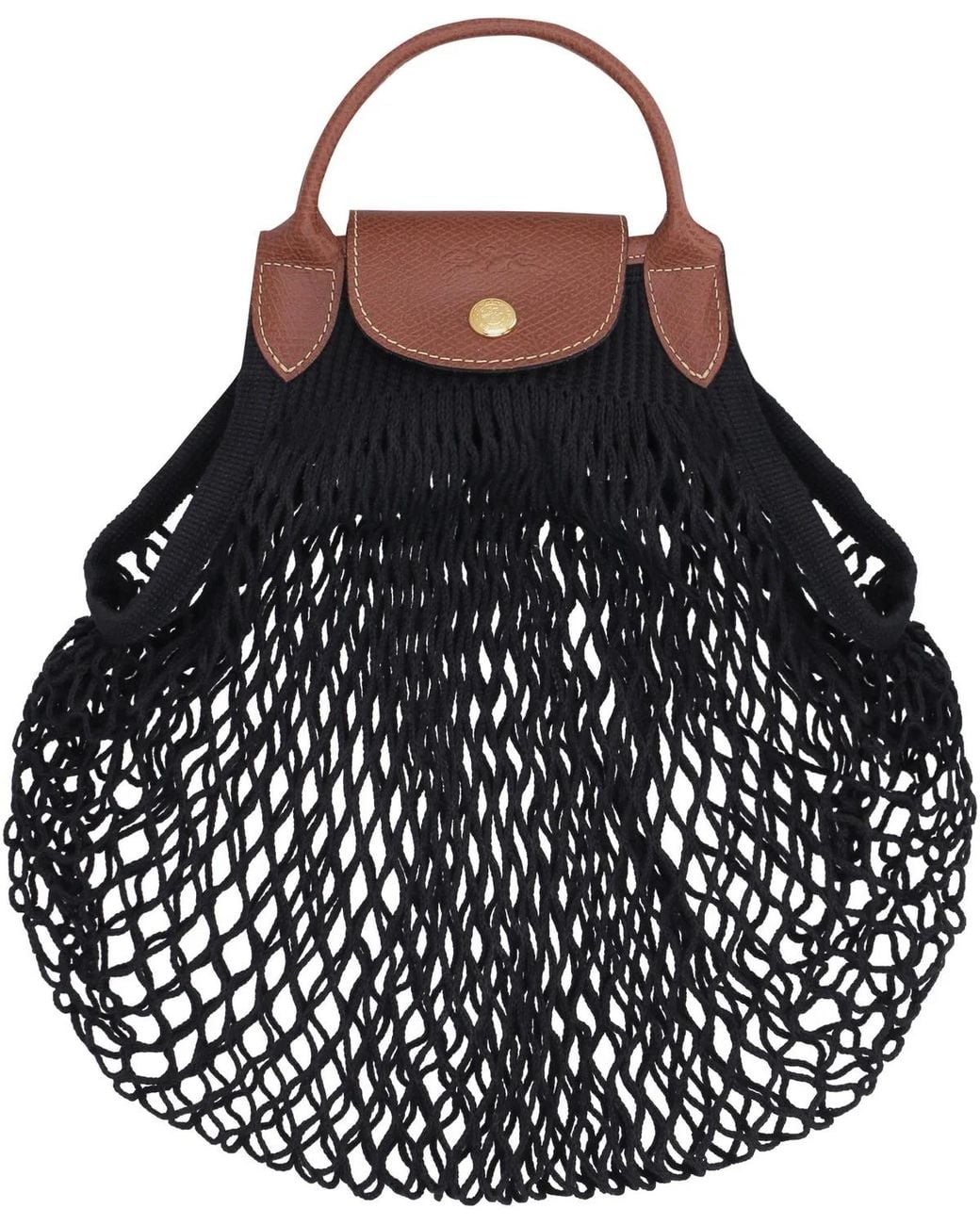 Longchamp Black Le Pliage Filet Mesh Tote Cowhide; Cotton Hand Bags