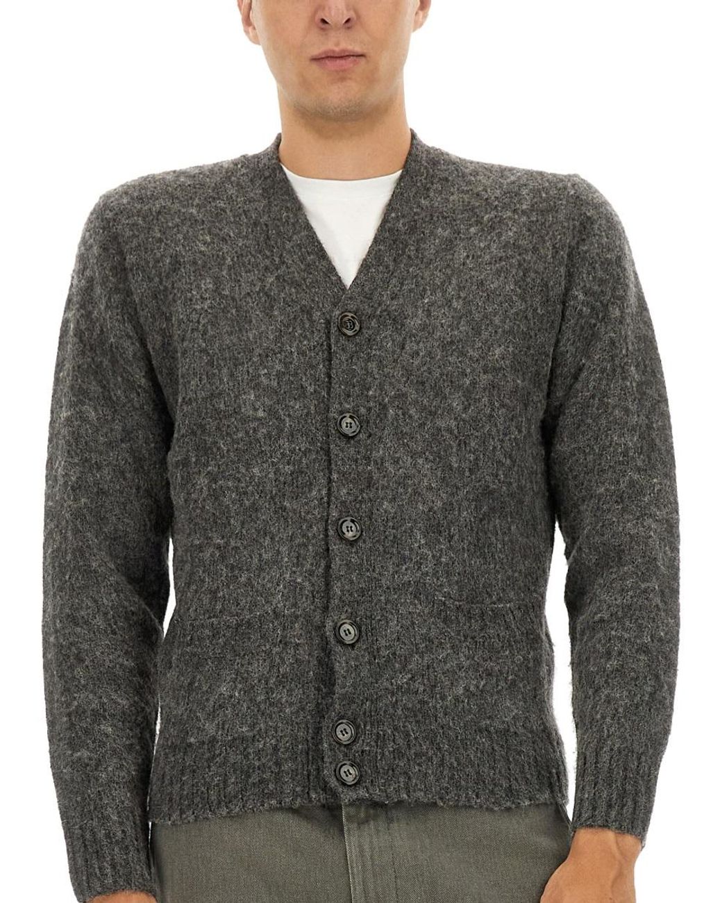 Aspesi Gray Textured Wool Cardigan for men
