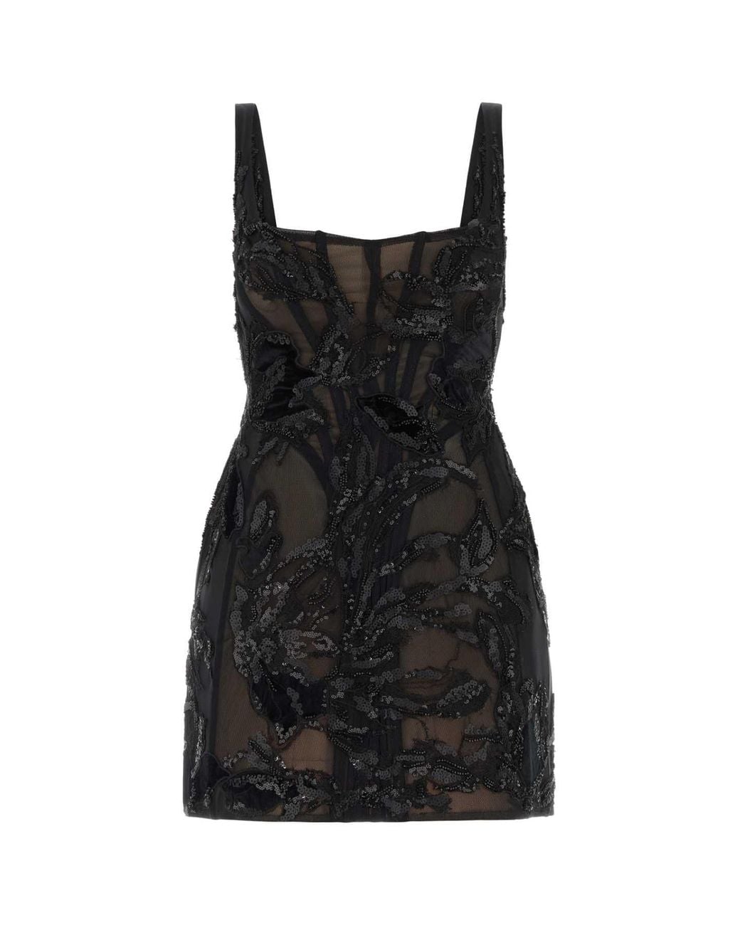 Costarellos Black Embellished Sleeveless Mini Dress