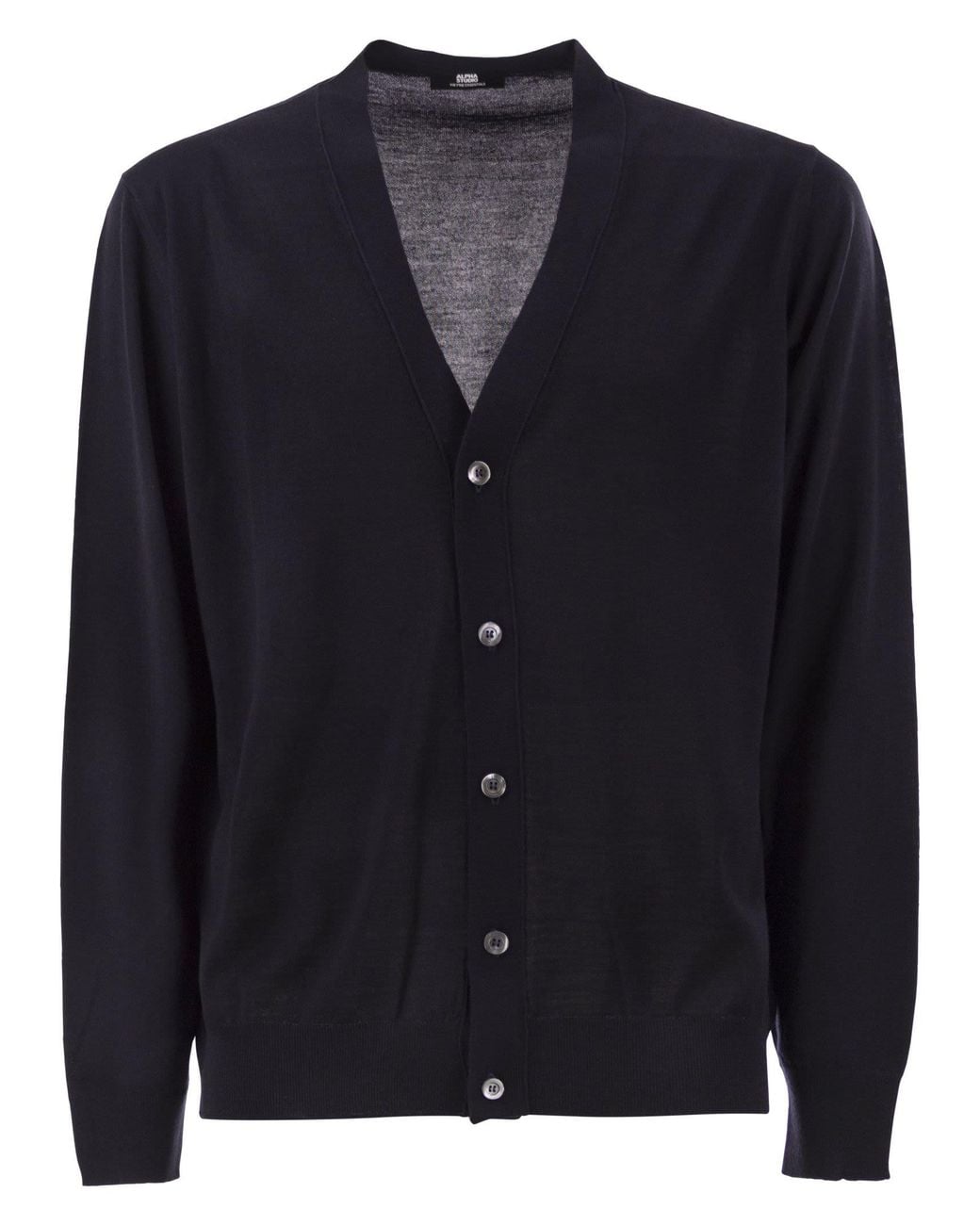 Alpha Studio Blue Extrafine Merino Wool V-Neck Cardigan for men
