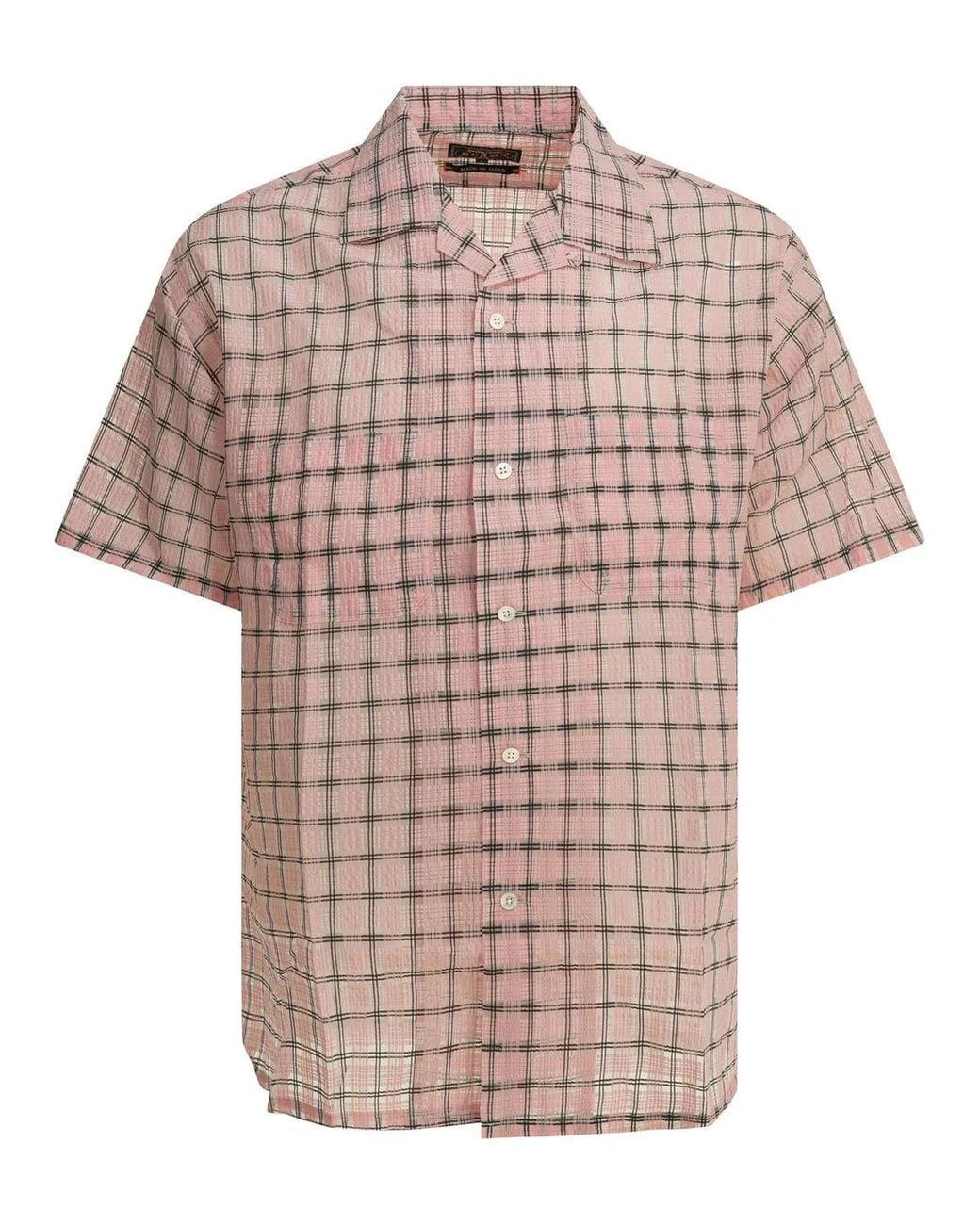 Beams Plus Pink "Open Collar Nylon Airy Plaid" Casual Shirt for men