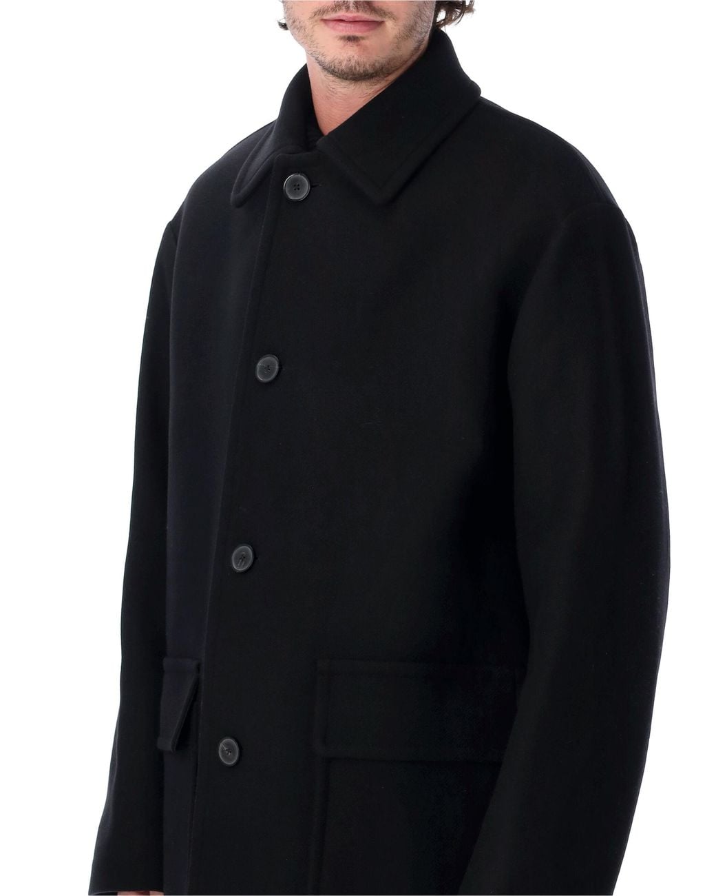Dries Van Noten Black Randale Wool Blend Coat for men