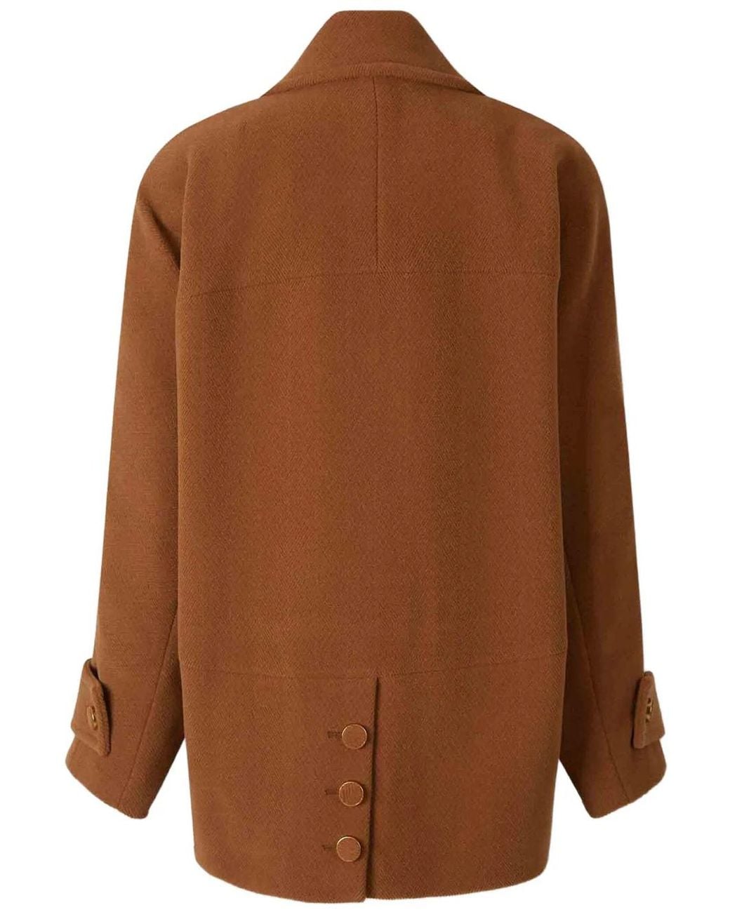 Chloé Brown Short Double-Breasted Wool Coat With Herringbone Pattern