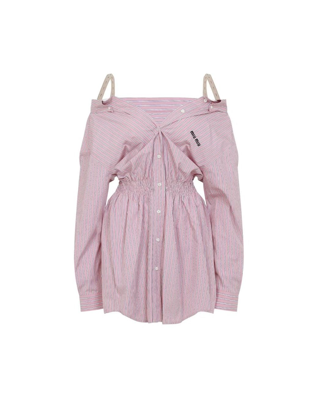 Miu Miu Purple Elasticated Waistband Striped Shirt Mini Dress