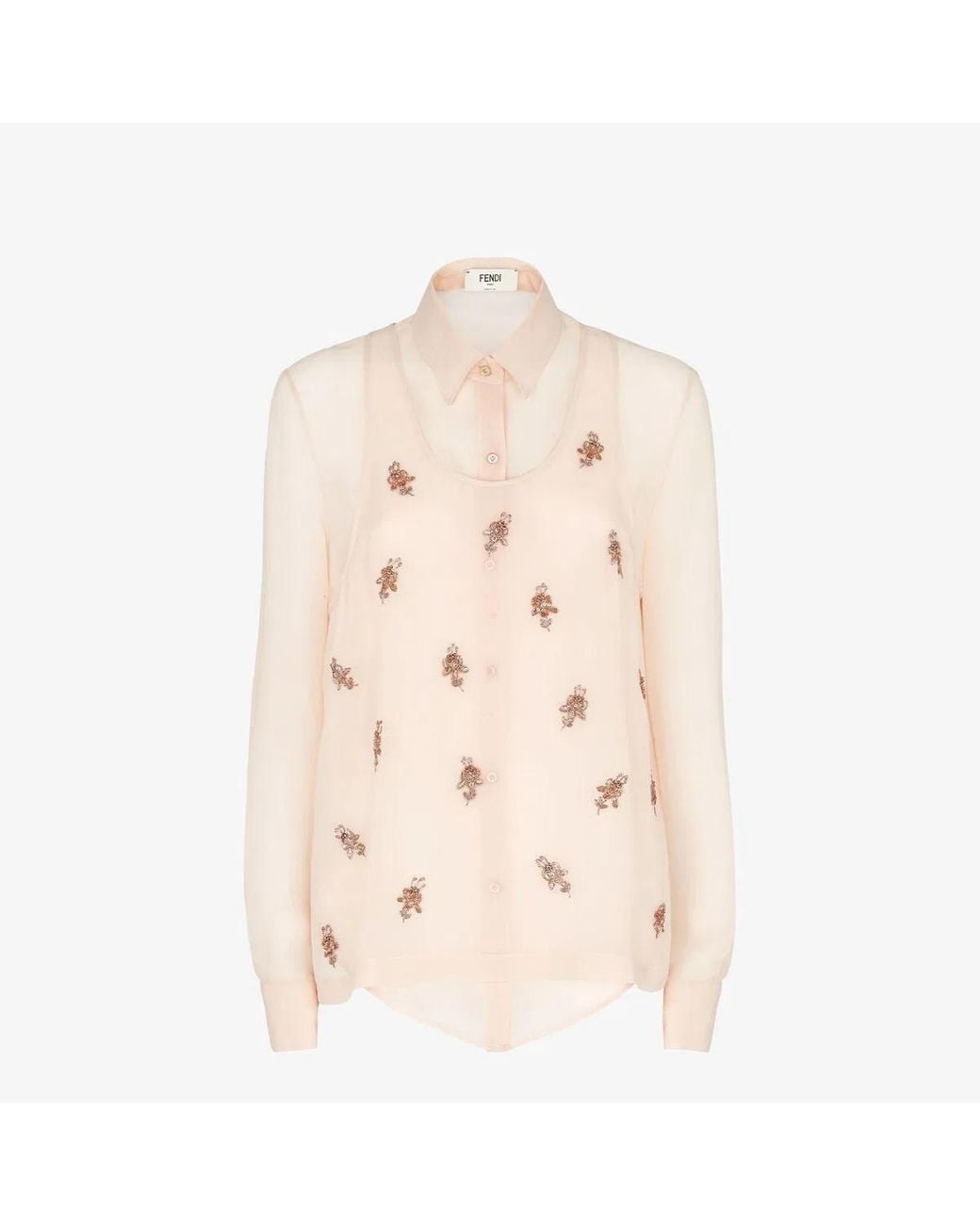 Fendi Natural Embroidered Georgette Shirt