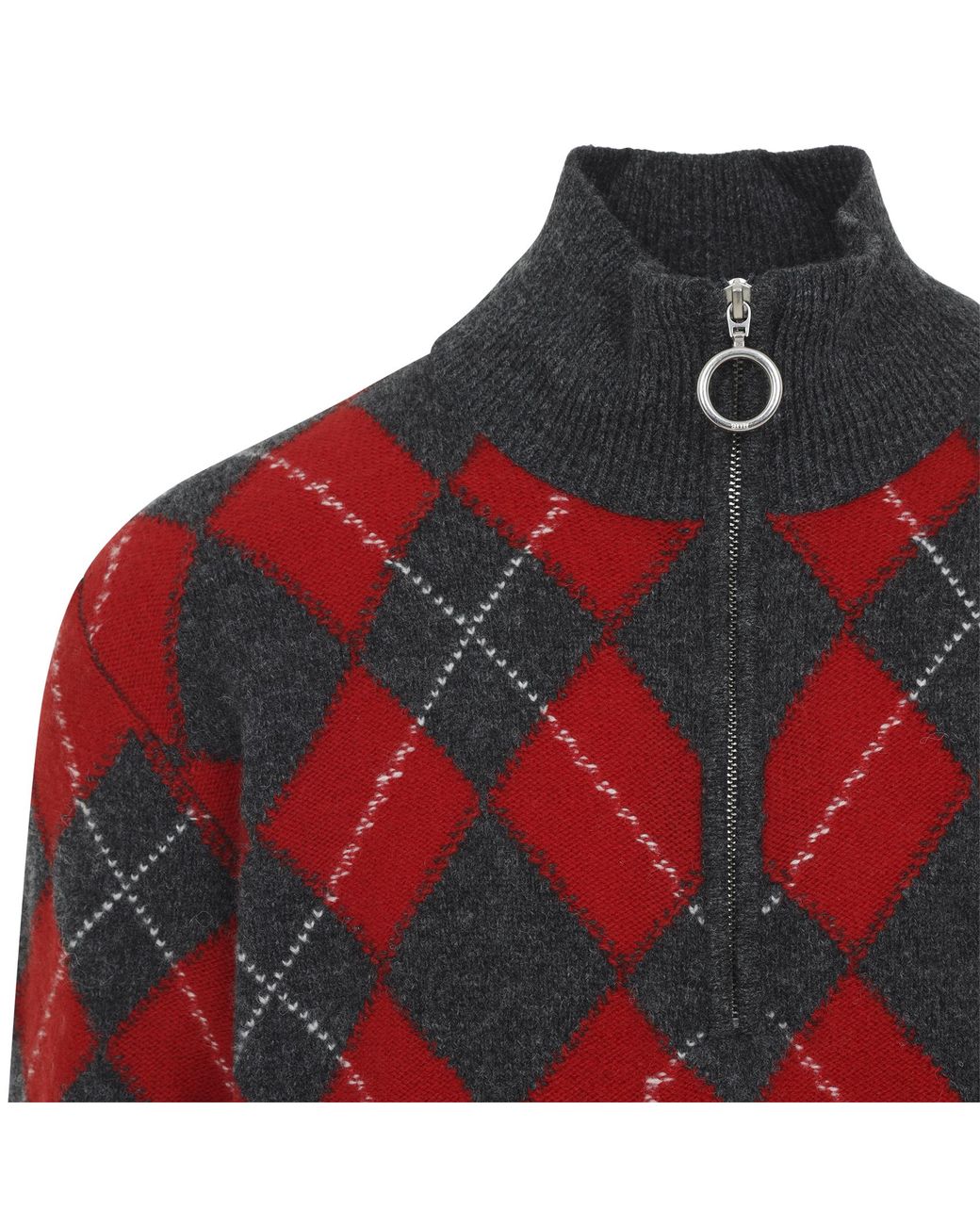 AMI Red Argyle Pattern Half-Zip Sweater for men
