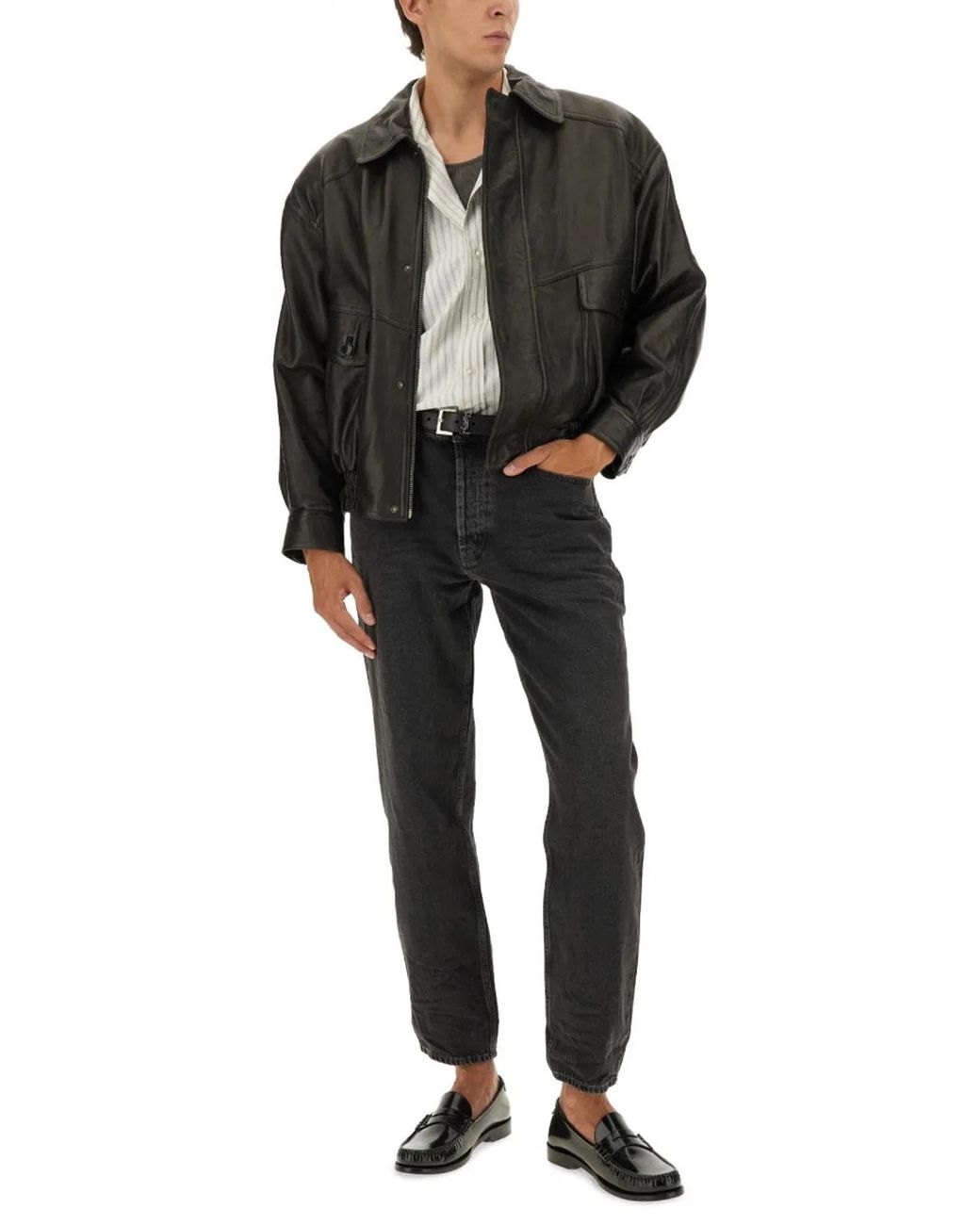 Saint Laurent White Cassandre Poplin Stripe Shirt for men
