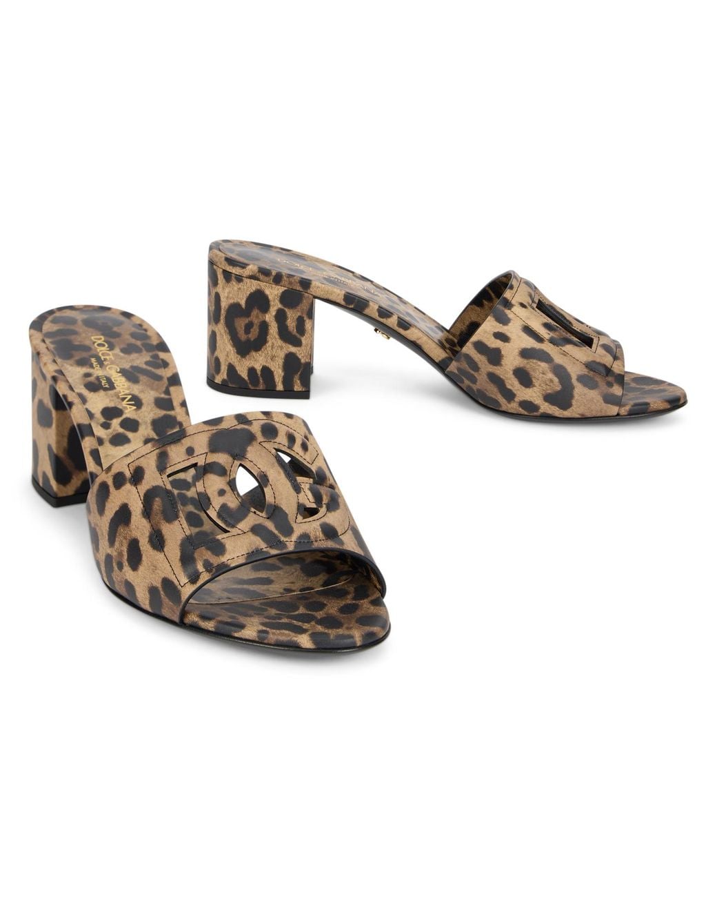 Dolce & Gabbana Metallic Dolce & Gabbana Leopard Print Leather Mules