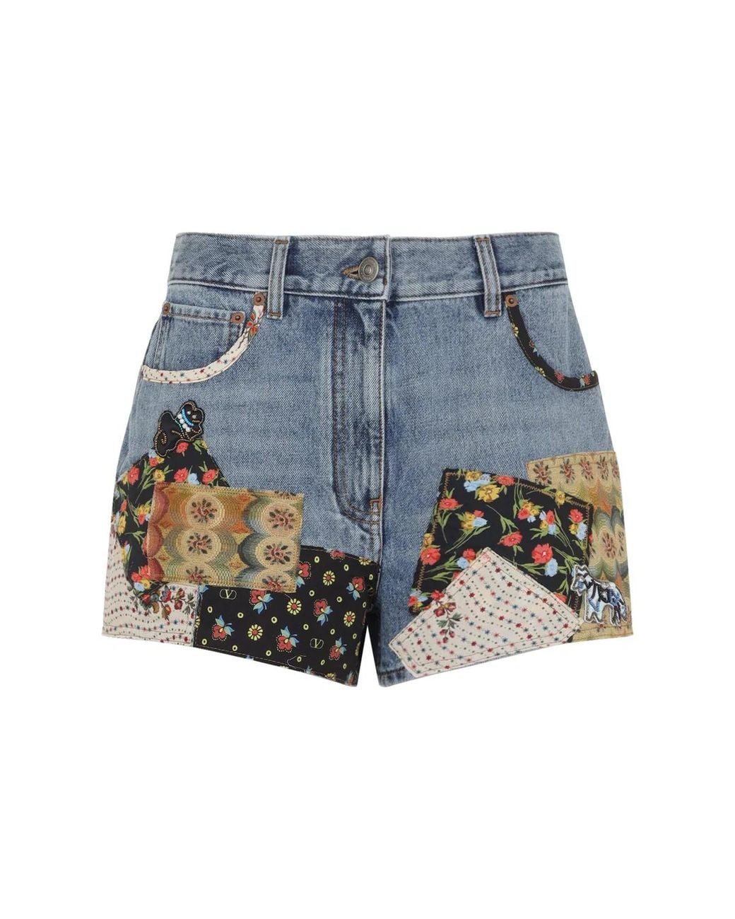Valentino Blue Patchwork Cotton Shorts