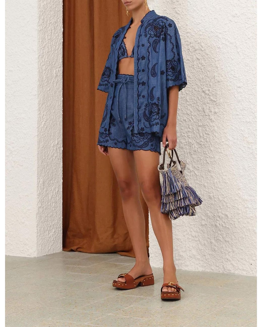 Zimmermann Blue Aster Embroidered Denim Short