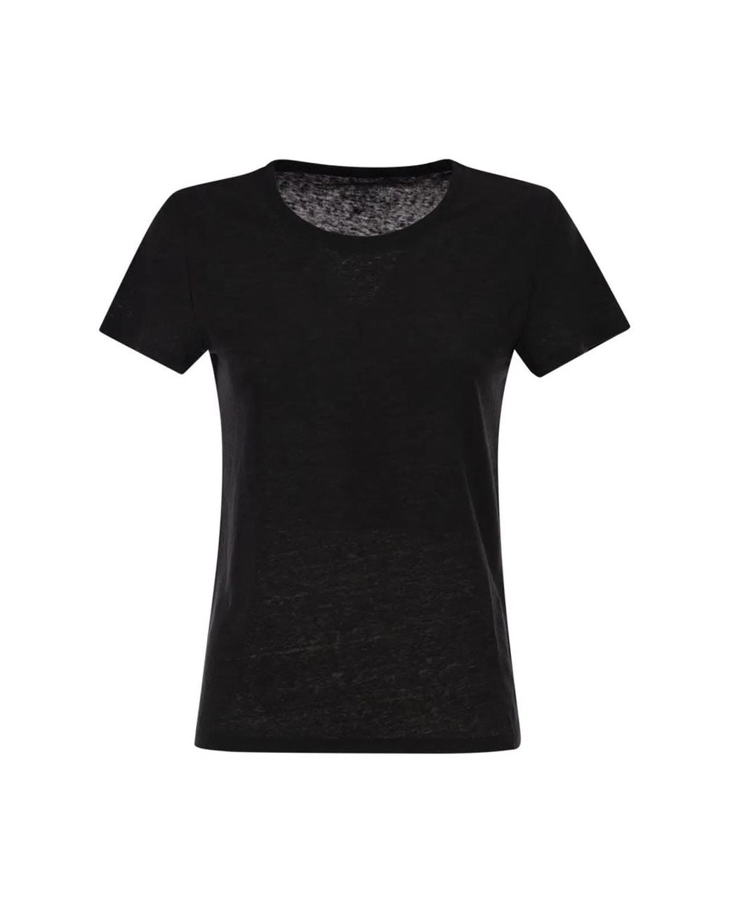 Majestic Black Stretch Linen T-Shirt With Round Neckline