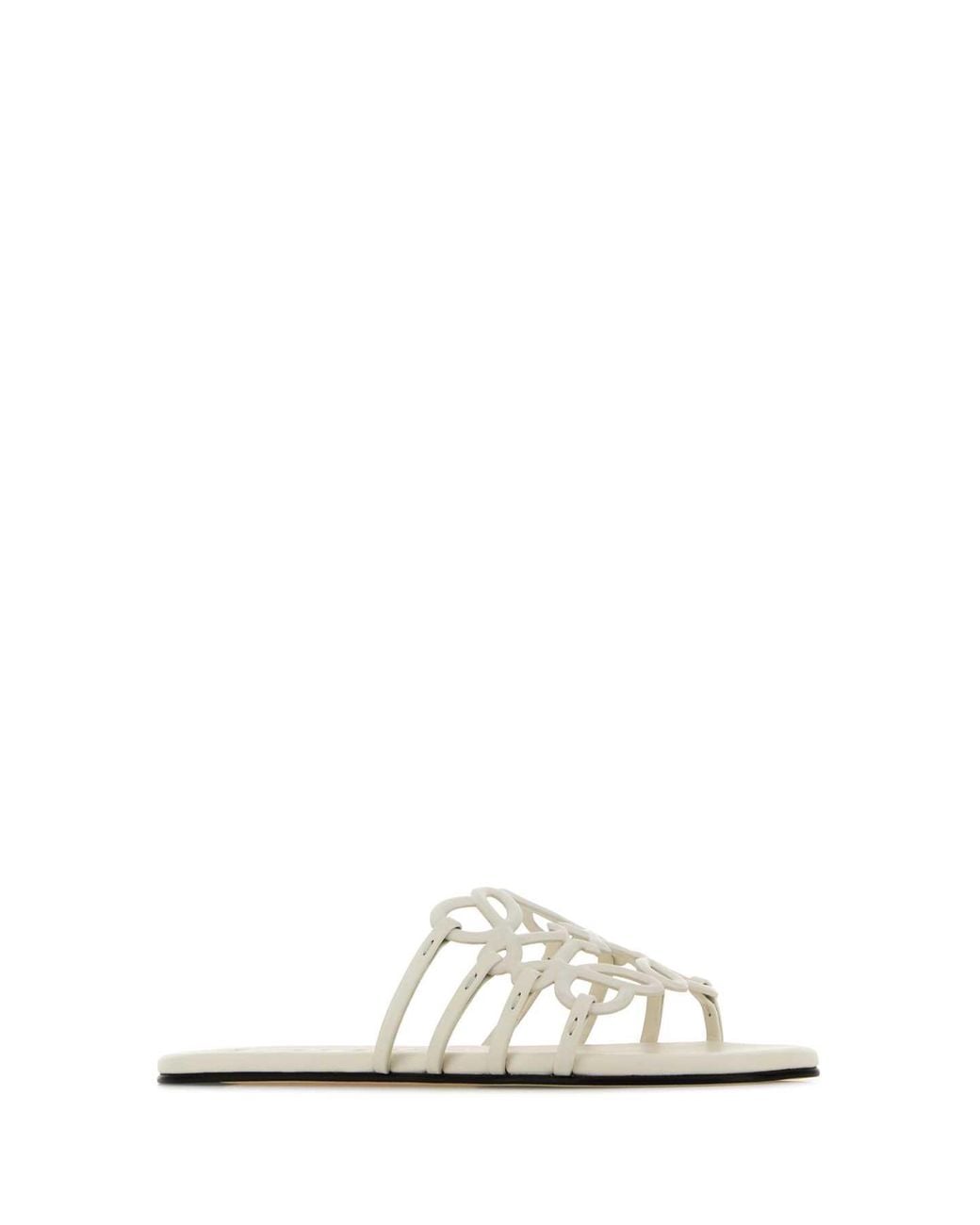 Loewe White Paula's Ibiza Anagram Petal Leather Slippers