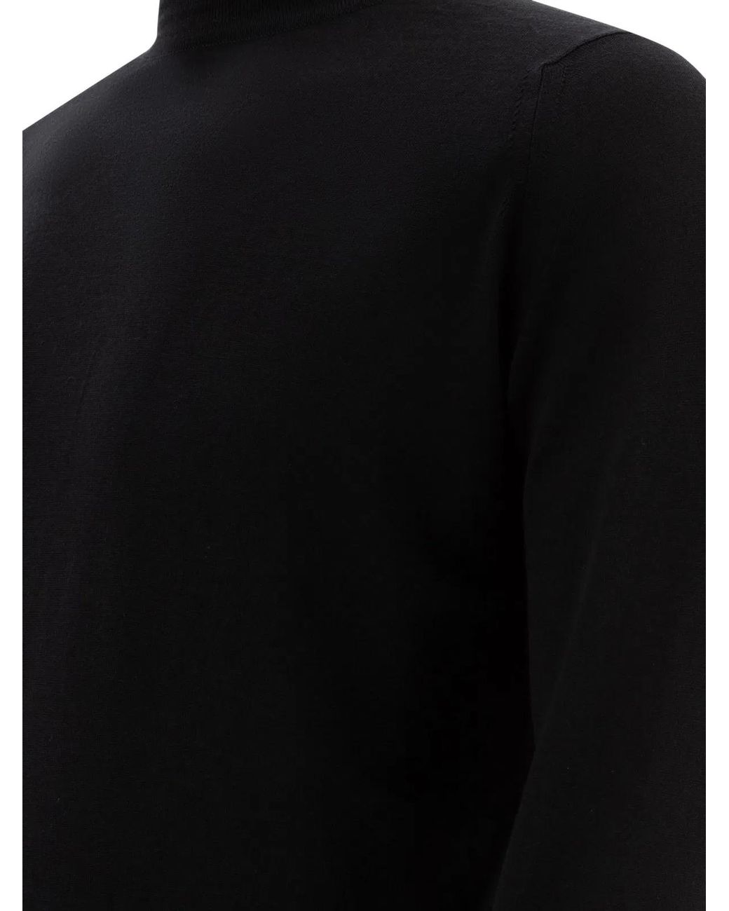John Smedley Black Merino Wool "Cherwell" Turtleneck Sweater for men