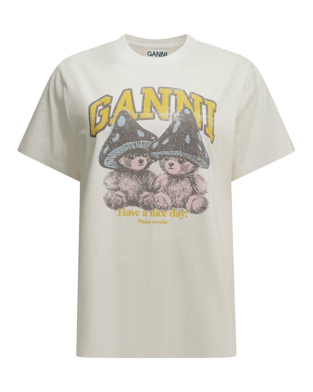 Ganni Gray "Mushroom Teddy" Crew-Neck T-Shirt