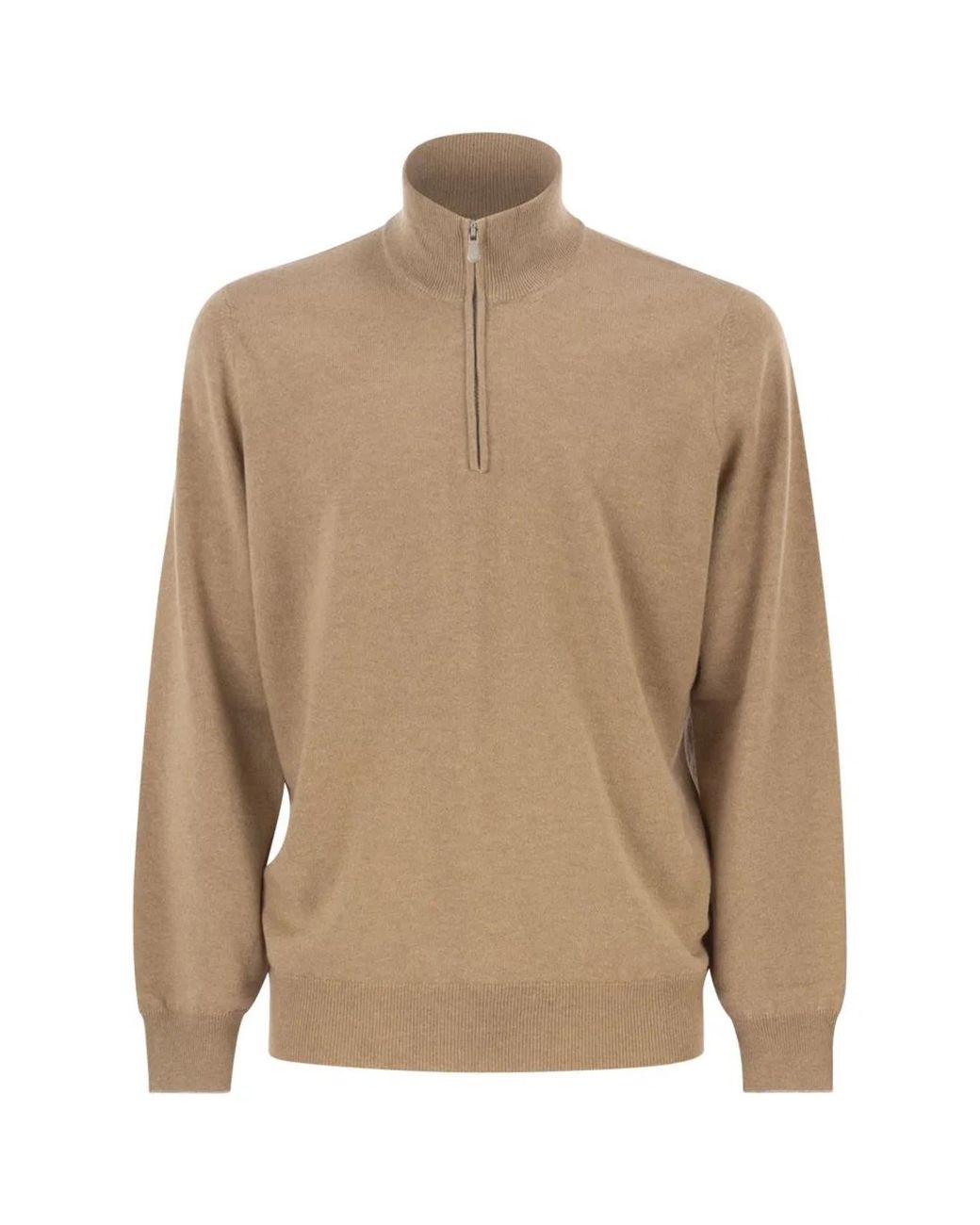 Brunello Cucinelli Natural Cashmere Turtleneck Sweater With Zipper for men