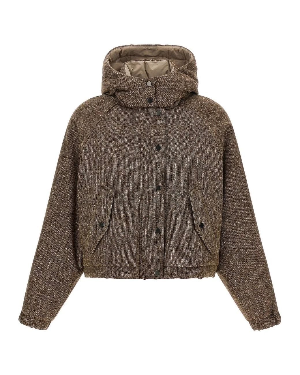 Brunello Cucinelli Brown Donegal Tweed Down Jacket