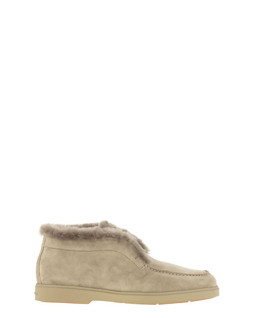 Santoni Brown Desert Boot With Suede Fur
