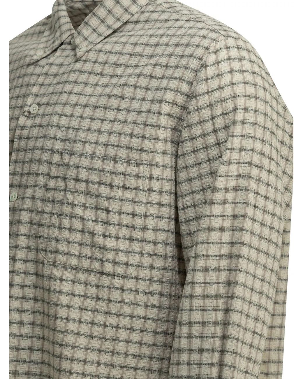 Beams Plus Gray Open Bd Sucker Cotton Linen Casual Shirt for men