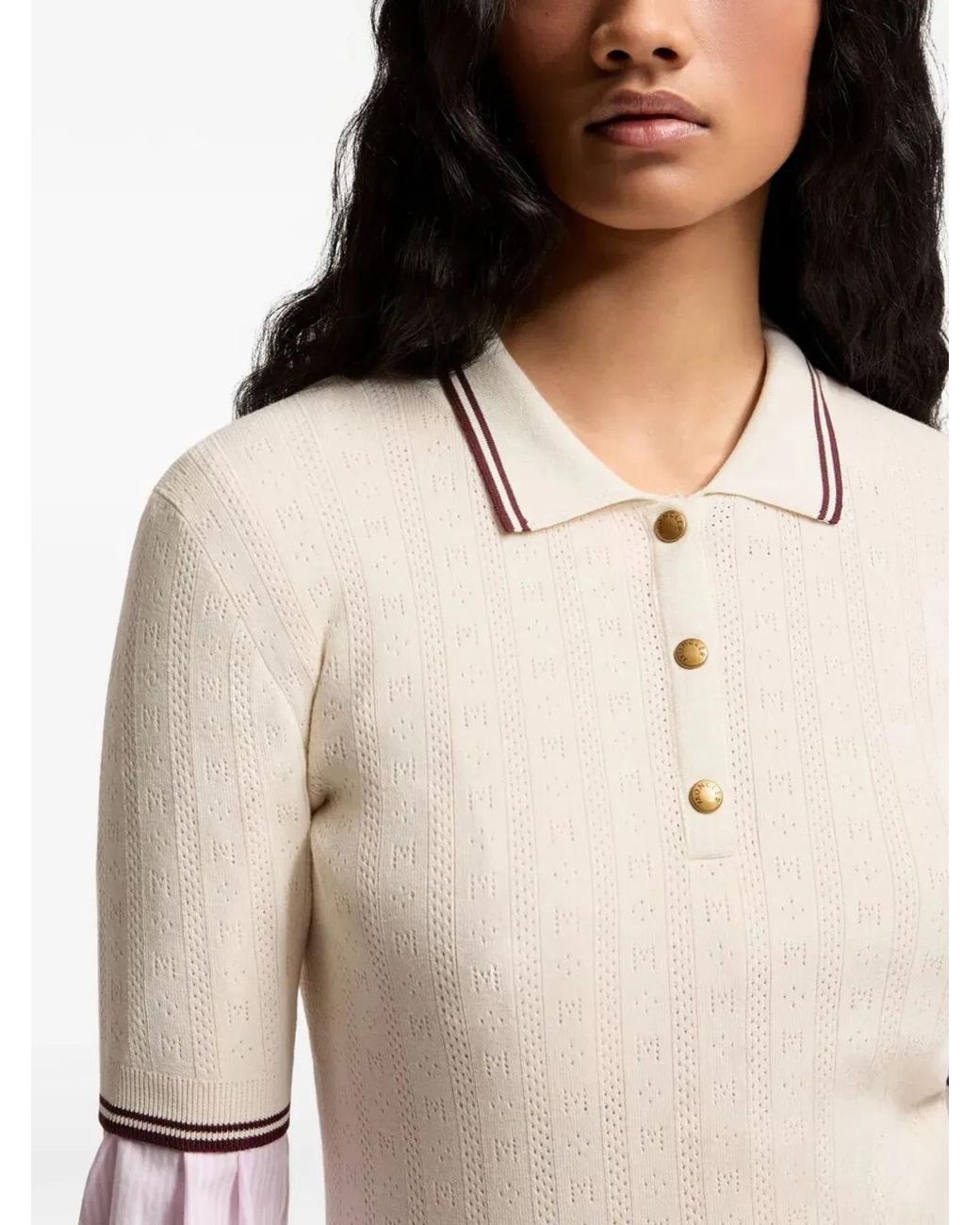 Moncler Natural Rhombus & Logo Pattern Cotton Polo Shirt