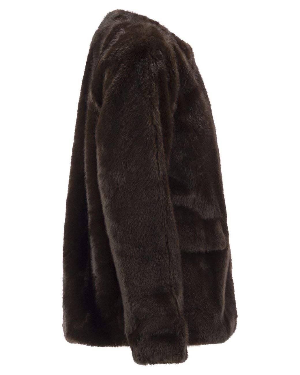 Ralph Lauren Black Faux Fur Jacket With Round Neckline