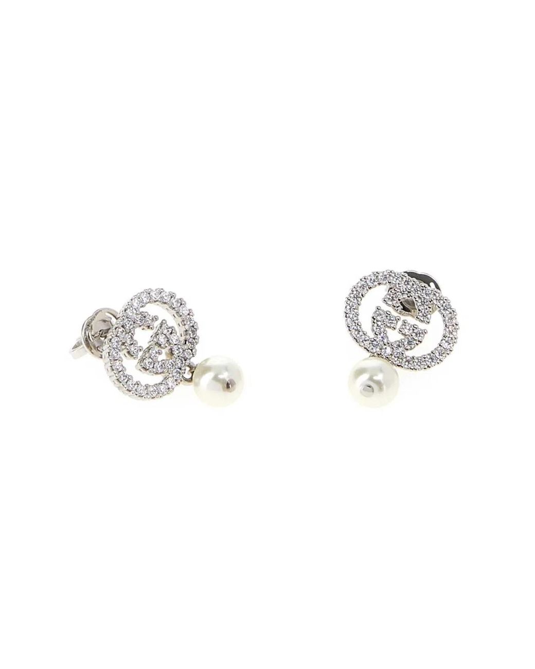 Gucci Metallic Crystal Floral Pearl Drop Earrings