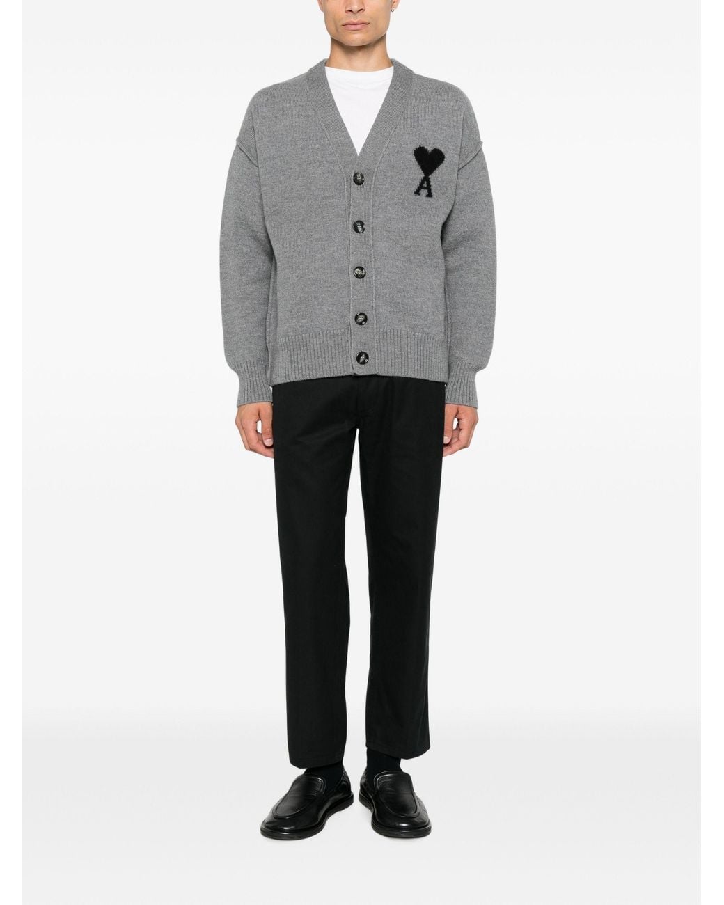 AMI Gray V Neck Cardigan Adc for men