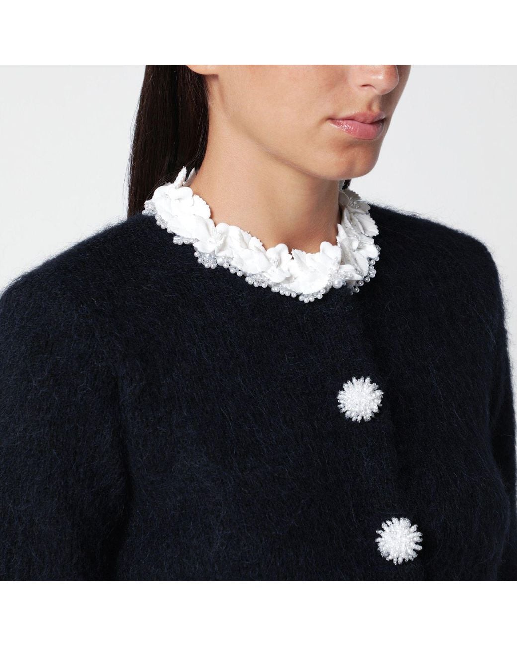 Self-Portrait Black Alpaca Sweater With Flowers