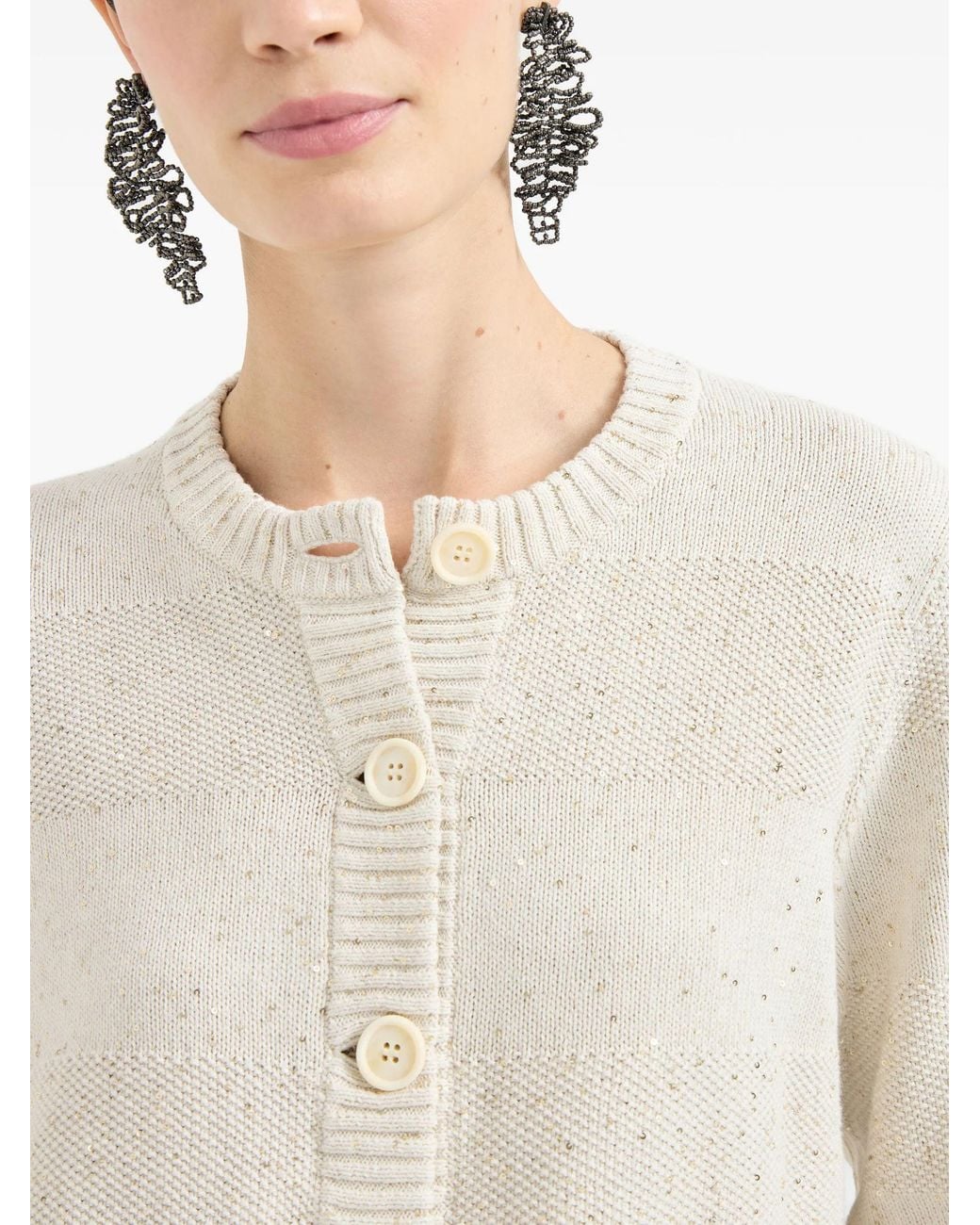 Brunello Cucinelli White Long-Sleeve Crewneck Cotton Sweater