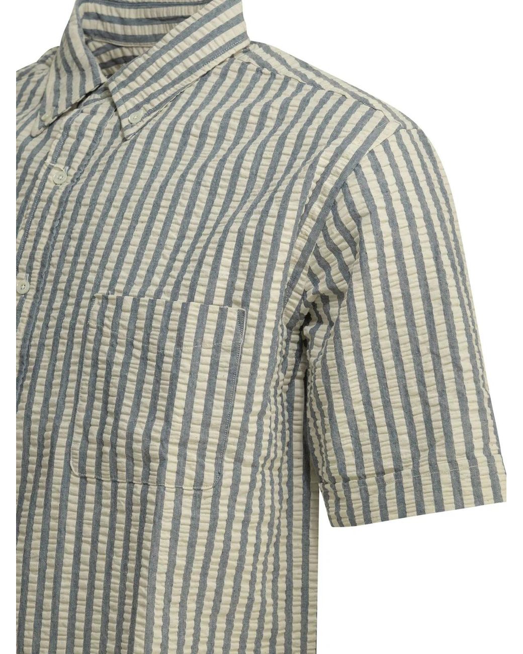 Beams Plus Gray Casual Cotton Seersucker Shirt for men