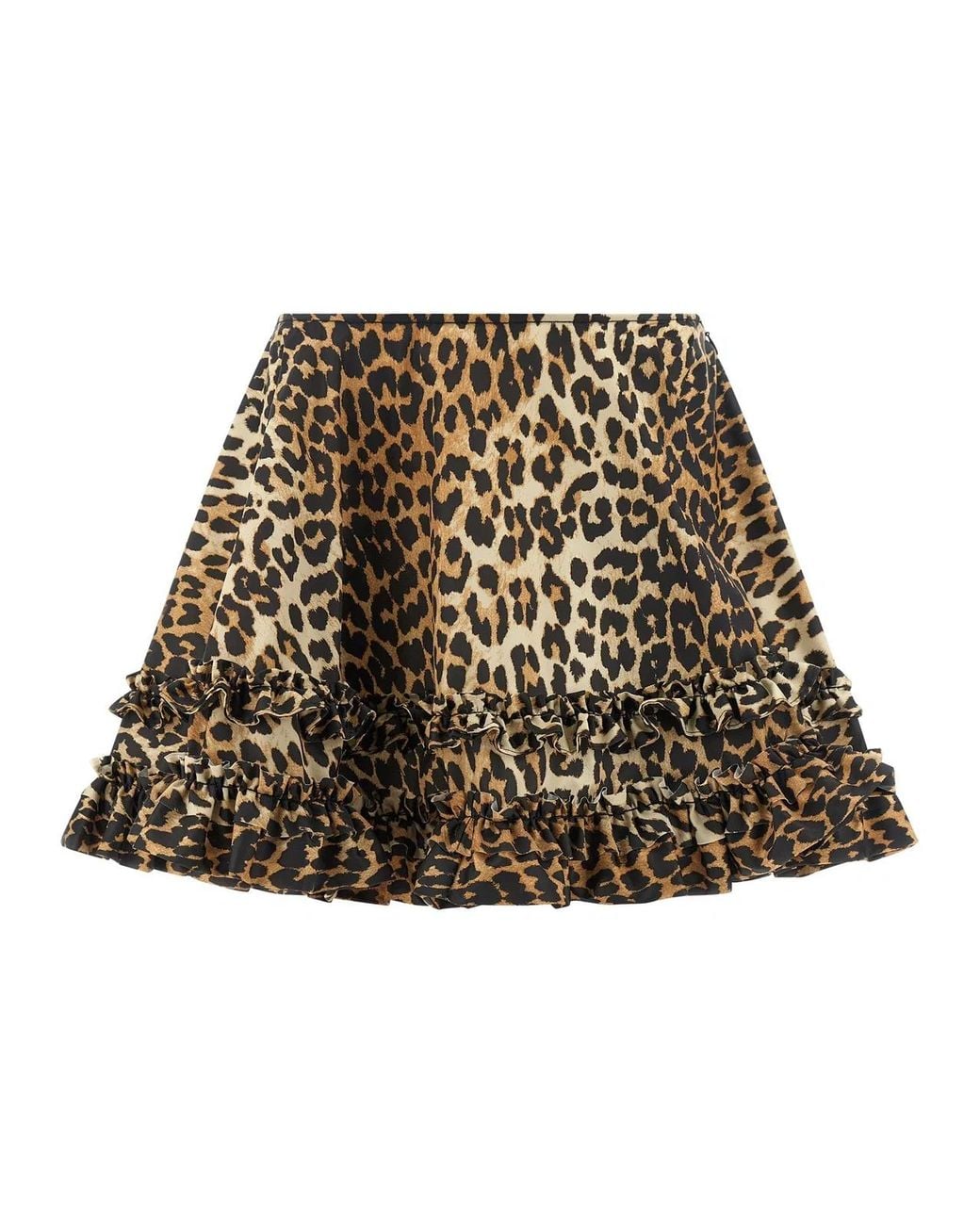 Ganni Natural 'Leopard Duchesse Nylon Mini Frill' Skirt