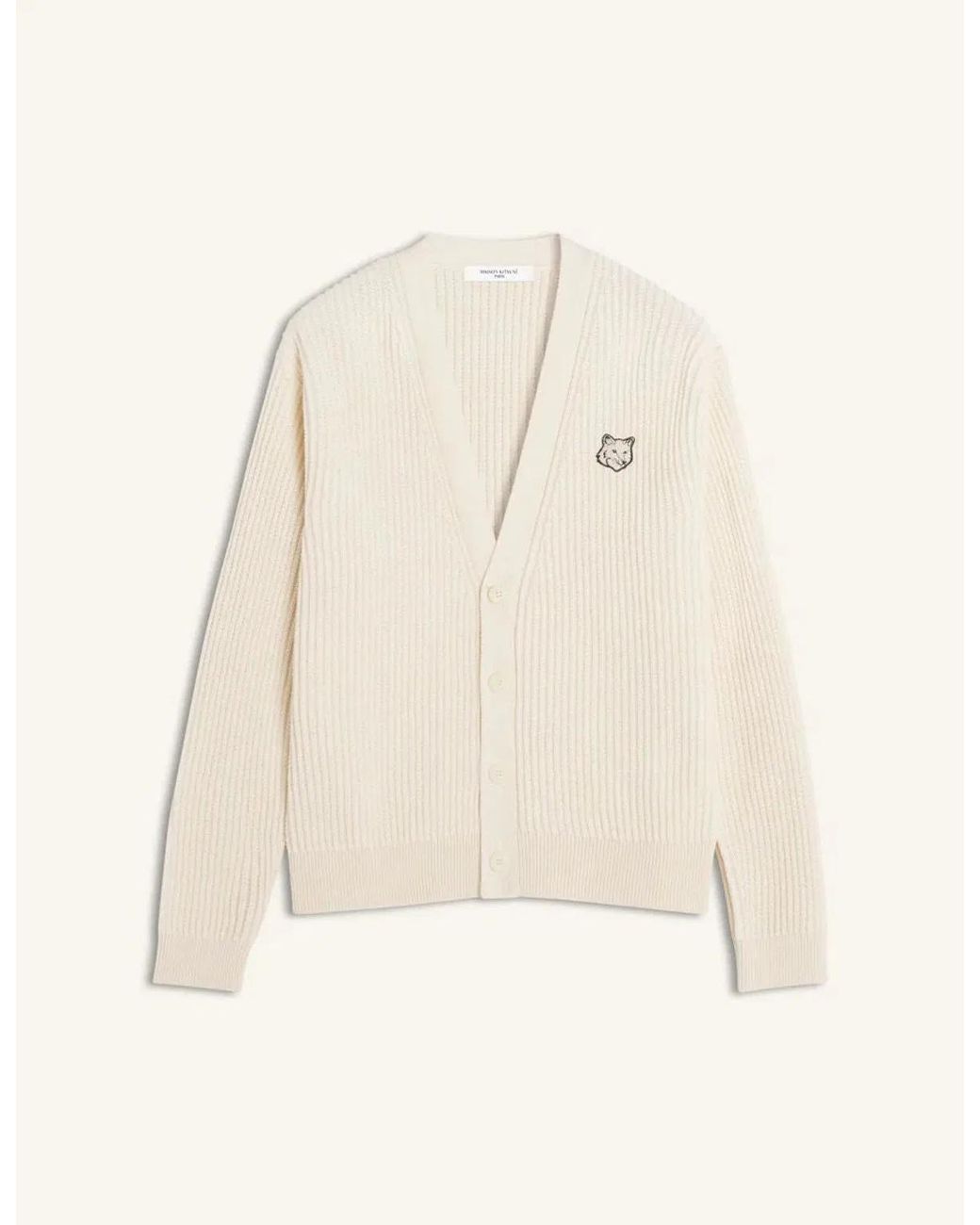 Maison Kitsuné Natural Maison Kitsuné Fox Head Cotton Ribbed Cardigan for men