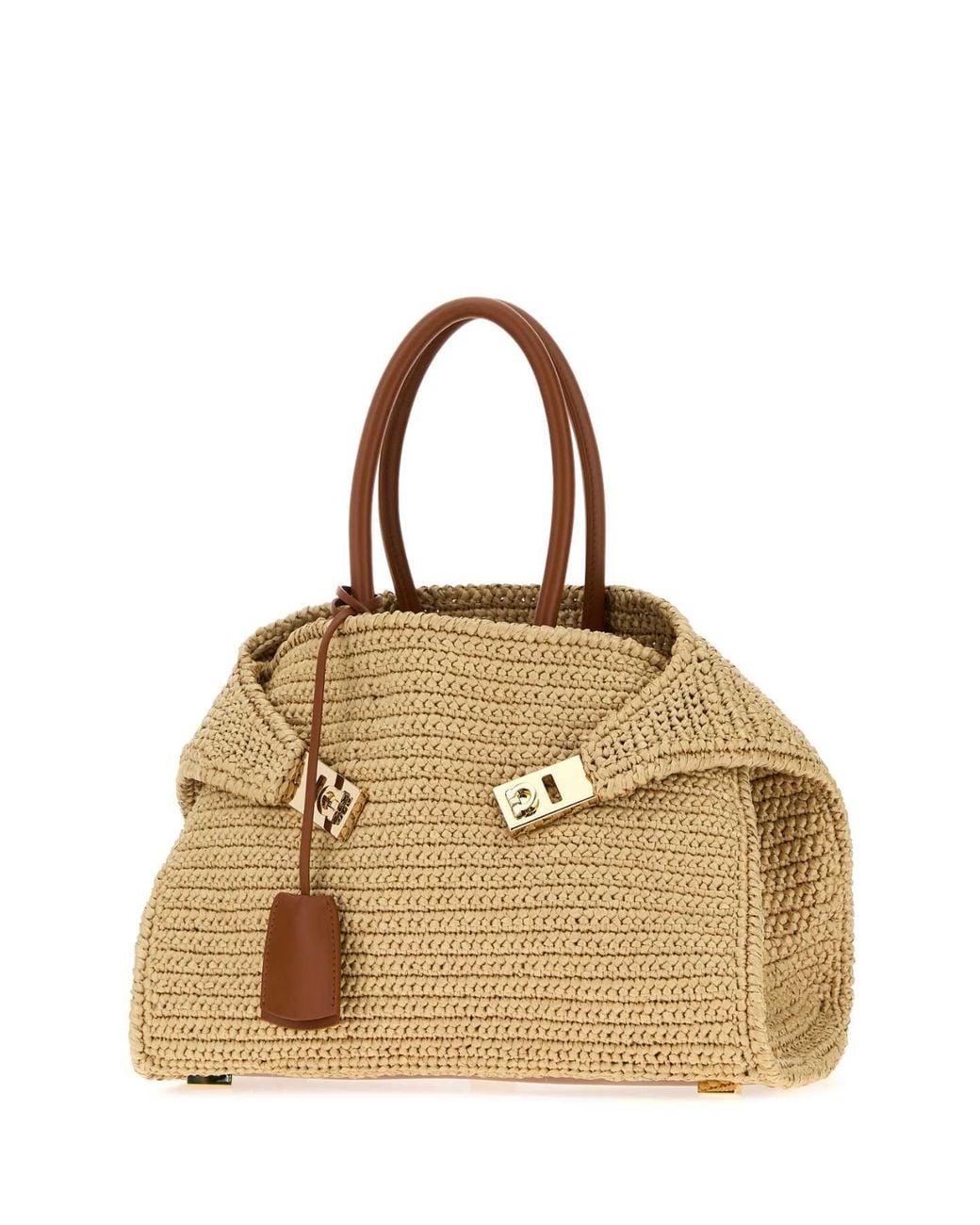 Ferragamo Natural Salvatore Raffia Mini Hug Handbag