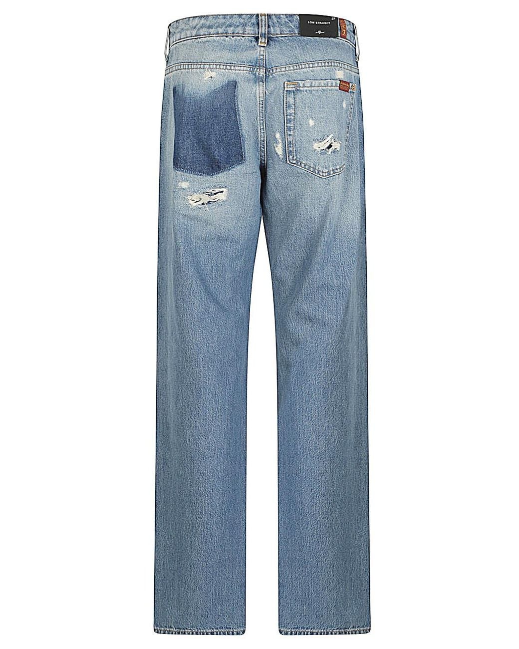 7 For All Mankind Blue Straight-Leg Jeans