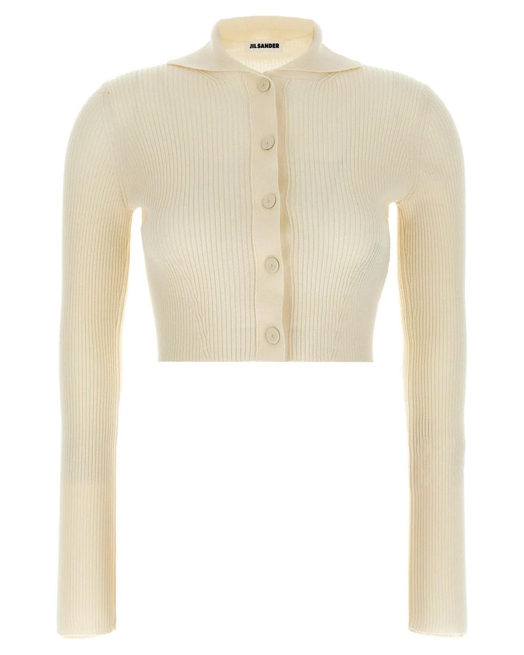 Jil Sander White Ribbed Stretch Wool And Viscose Blend Cardigan