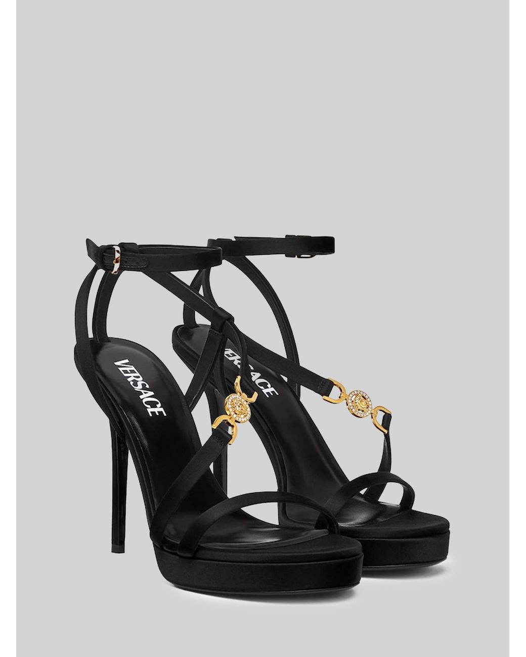 Versace Black Decorated Satin Medusa '95 Sandals