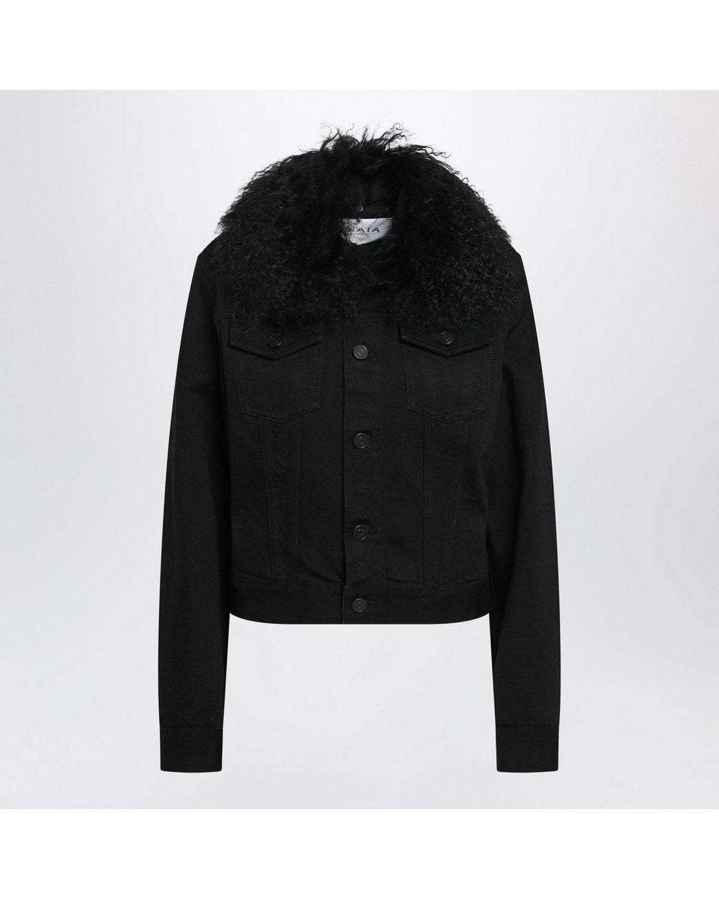 Alaïa Black Alaia Denim Jacket With Curly Faux Fur Collar