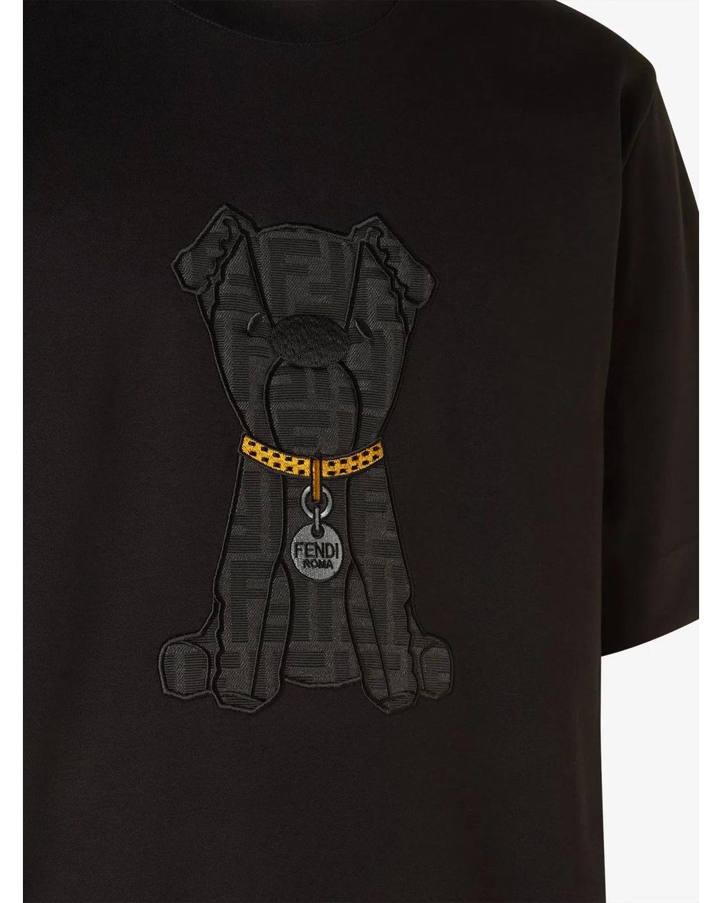 Fendi Black Cotton Jersey T-Shirt With Dog Patch for men
