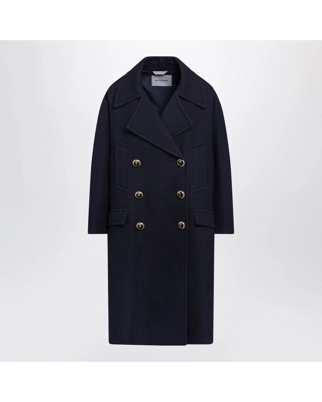 Balenciaga Blue Double-Breasted Long Pea Coat