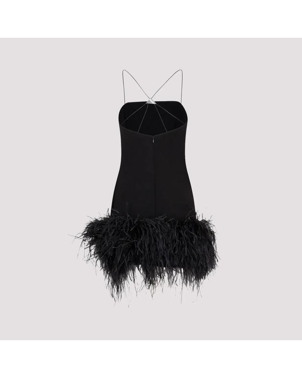 The Attico Black Fujiko Compact Techno Jersey With Ostrich Boa Feathers Mini Dress